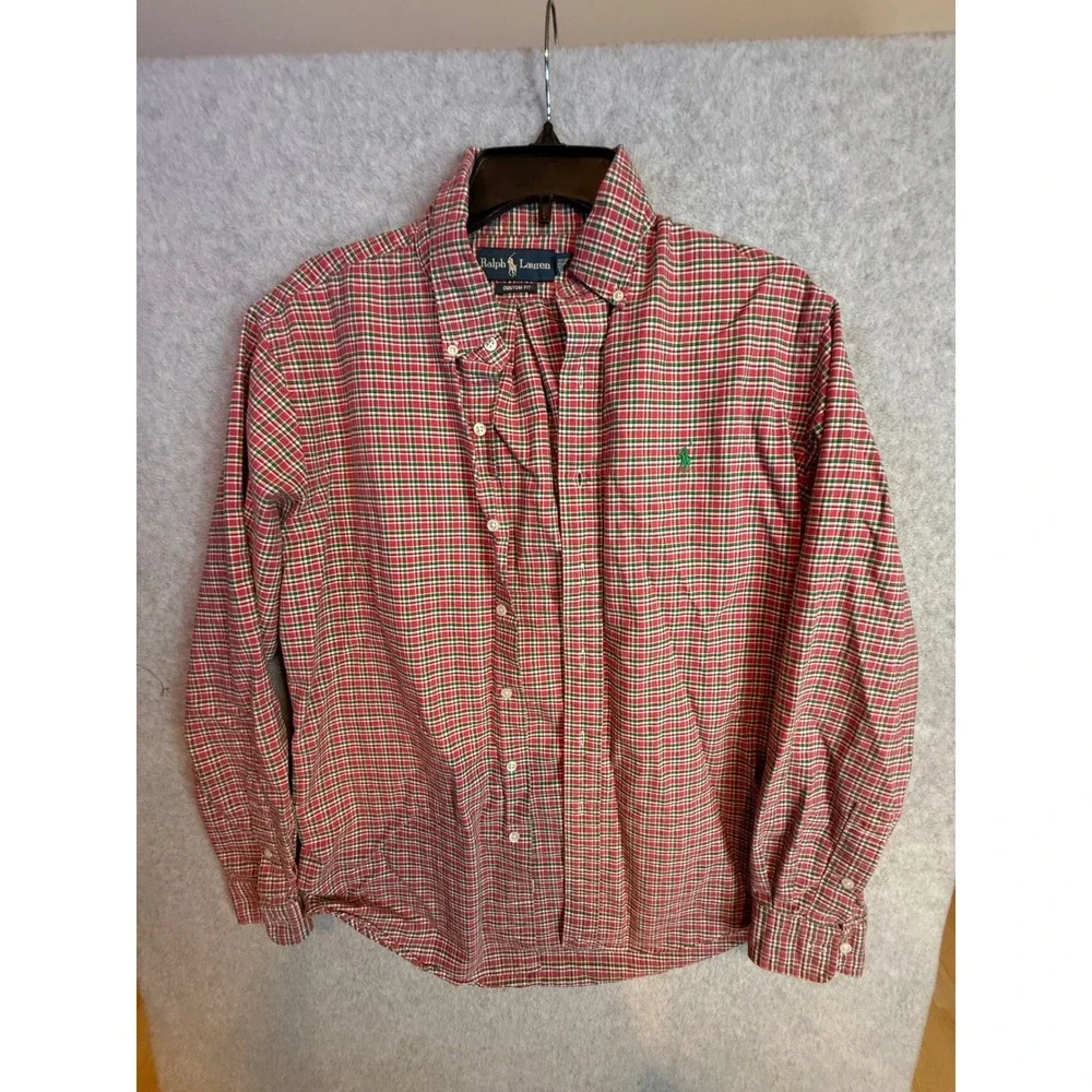 Polo Ralph Lauren Mens Custom Fit Plaid Button Down Shirt Red Green M